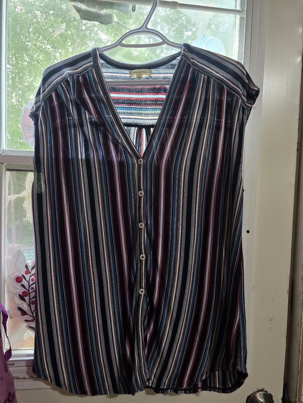 Max Studios Striped Button-Front Sleeveless Top in Navy, White & Red